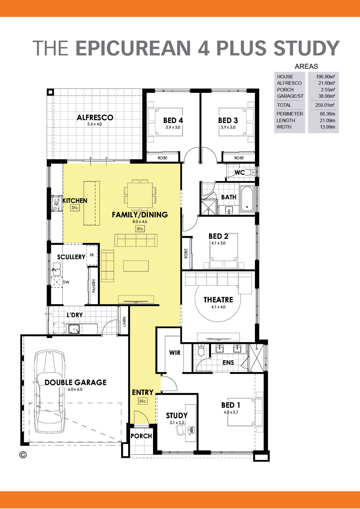 The Epicurean 4 + Study Floorplan