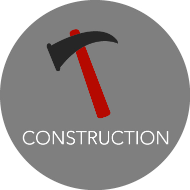 An image of a hammer with written the word 'CONSTRUCTION' inside a circle diagram