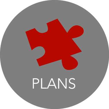 A piece of a puzzle with written the word 'PLANS' inside a circle diagram