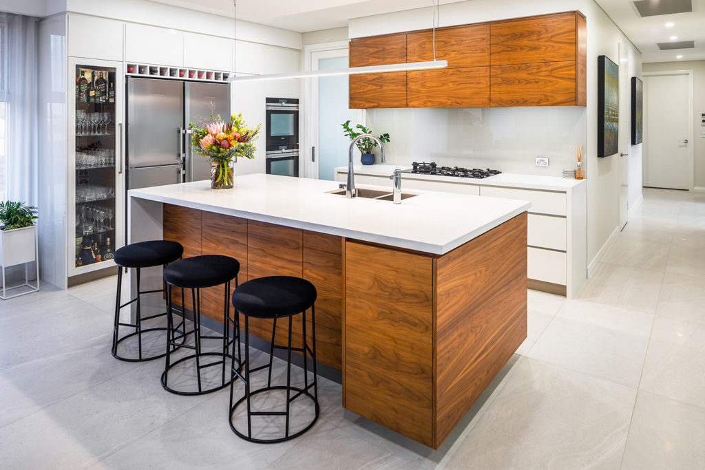 Stylish modern kitchen with glass splashback